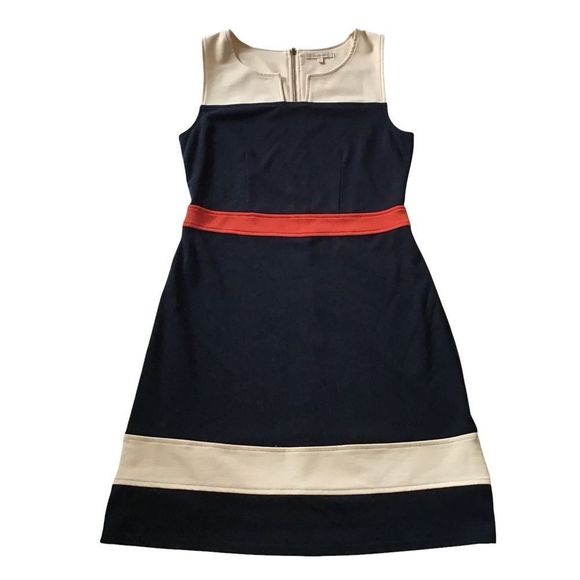 41HAWTHORN Sloan Dress Color Block Blue/Red/Ivory Sleeveless V-Neck Size M - Picture 1 of 5